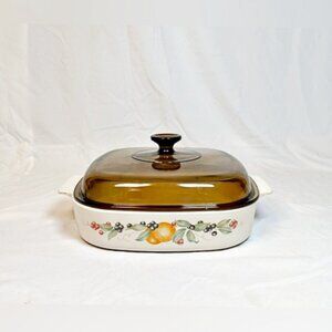 Vintage CorningWare Abundance 2.5 Liter Casserole Dish A-10-B/Pyrex Lid A-12-C